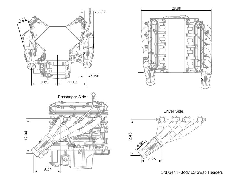 Kooks 1982-92 Camaro and Firebird 1-7/8" x 3" Mid-Length LS Swap Headers