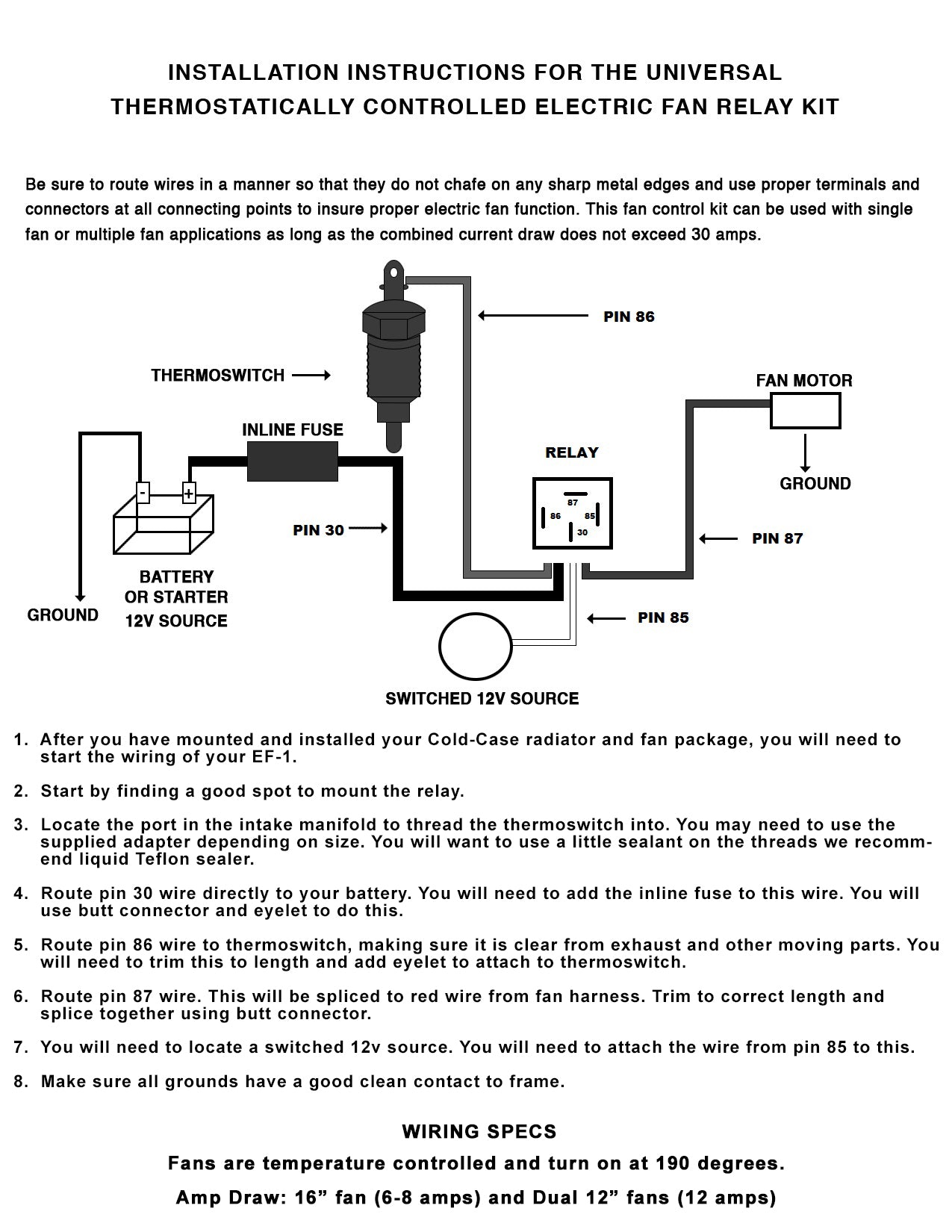 Cold Case Radiators Electric Fan Relay Kit